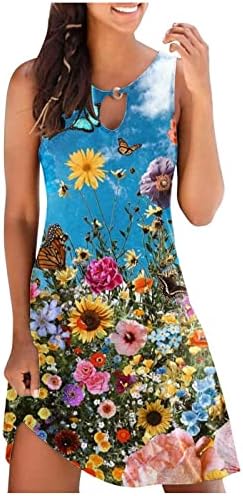 HTHJSCO nyári ruháknak a Nők Tavaszi Nyári Nyakkendő Festék, Nyomtatás Mini Bohém Ruha 2023 Aranyos Ujjatlan Flowy Strand