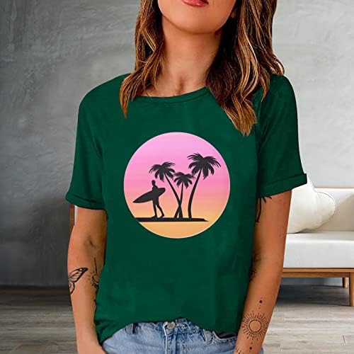 Női Grafikus Tshirts, Divat Tini Lányok Nyári Pólók Tengerparton, Pálmafák Surf Maximum Elegáns Alkalmi, Rövid Ujjú