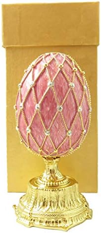 Krustallos Rose-Rózsaszín Fabergé-Stílusban Zománcozott Tojás, a Mini Virágos Kosár Szobrocskát Figura Ajándék Gyűjthető