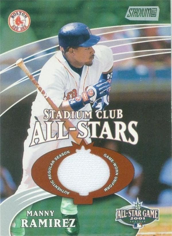 Manny Ramirez játékos kopott jersey-i javítás baseball kártya (Boston Red Sox) 2001 Topps Stadion Klub Minden Csillagok