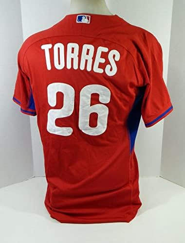 2014-15-ös Philadelphia Phillies Juan Torres 26 Játékban Használt Piros Mez ST BP 44 75 - Játék Használt MLB Mezek