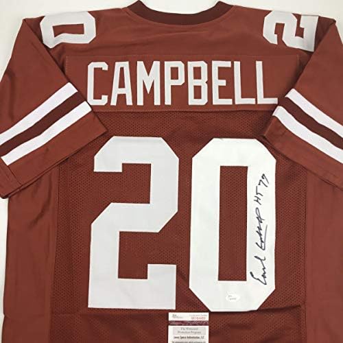 Dedikált/Aláírt Earl Campbell HT 77 Texas Narancs College Football Mez SZÖVETSÉG COA
