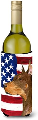 Caroline Kincsek SS4224LITERK USA Amerikai Zászló Dobermann borosüveg Ölelkezős, Üveg Hűvösebb Ujja Ölelkezős Mosható