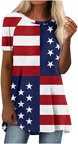 Női Nyári Felsők, Rövid Ujjú Tunika Laza Alkalmi július 4. Csillagok, Csíkos Nyomtatás Tshirt Divat Amerikai Zászlós