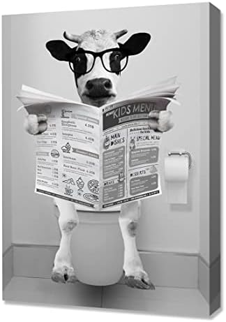 SOOTHAN Vicces Tehén Vászon Wall Art Fekete-Fehér Fürdőszoba Decor Humor Állatok Fürdőszoba Grafika Nyomtat, Rusztikus